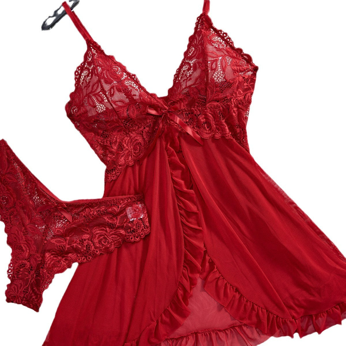 Two-piece Suspender Dress Mesh Transparent Nightdress