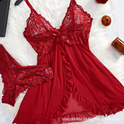 Two-piece Suspender Dress Mesh Transparent Nightdress