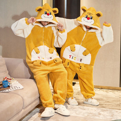 Couple Pajamas Female Coral Animal Pajamas Men Dinosaur One-piece Homewear Clothing