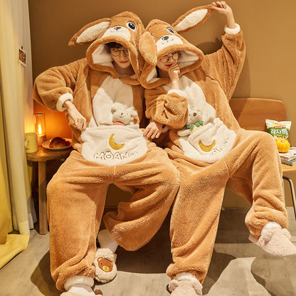 Couple Pajamas Female Coral Animal Pajamas Men Dinosaur One-piece Homewear Clothing